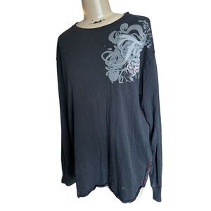 Vintage FOX DELUXE Racing Black Raglan Long Sleeve Tee Red Contrast Stitch Raw